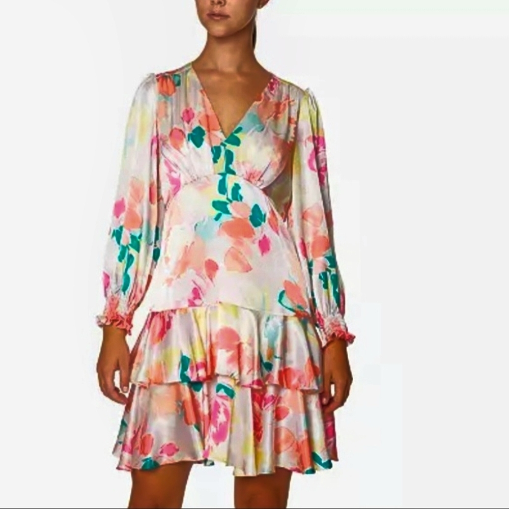 Laundry By Shelli Segal Pink and Orange Floral Midi Dress Size 6